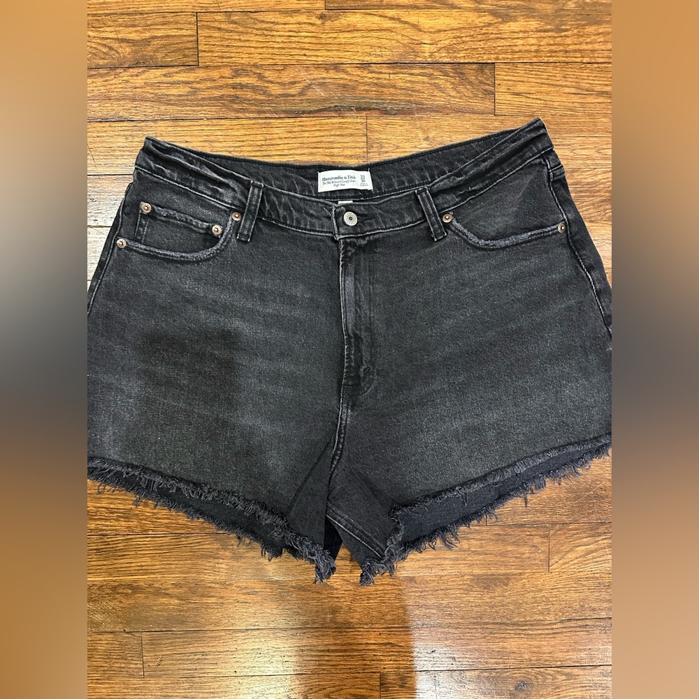 Abercrombie & Fitch Black Jean Shorts High-Waisted Frayed Hem